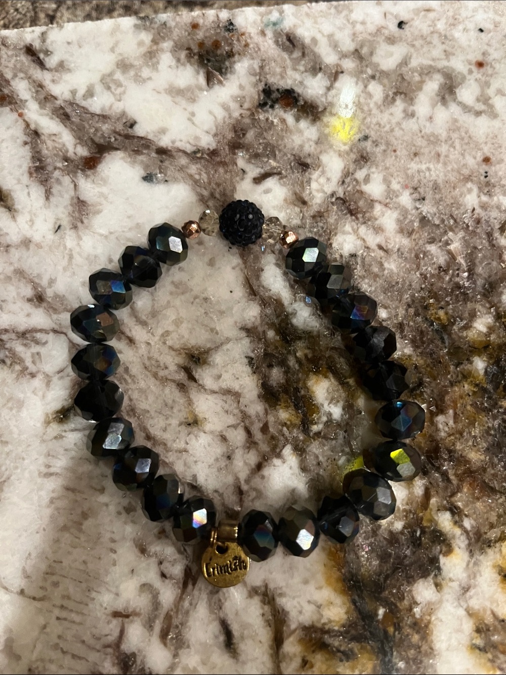 Erimish Dark Blue Faceted Bracelet with Gold Charm